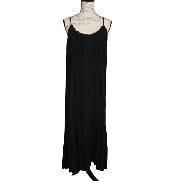 Karen Kane | NWT Black Lace Trim Maxi Dress Spaghetti Strap Loose Fit | Size M - Picture 1 of 10